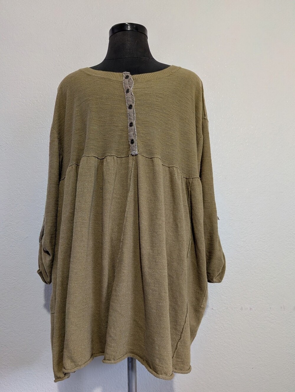 Free People Olive Button-Back Tunic Top